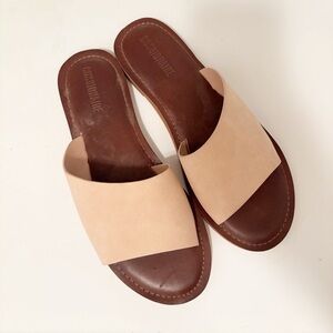 Tan and Pink Slide Sandals with Wide Strap